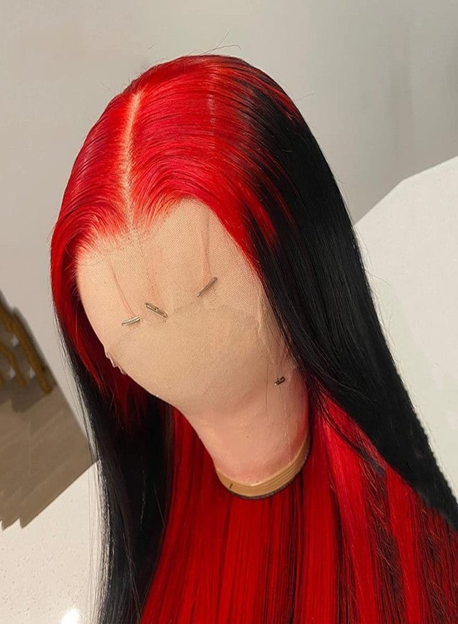 JYZ Highlight Ombre Lace Front Wig Human Hair Pre Plucked 13x4 HD Transparent Red/Natural Color Lace Frontal Wigs with Baby Hair 180% Density Colored Straight Lace Front Wig Human Hair for Black Women 20 - Image 3
